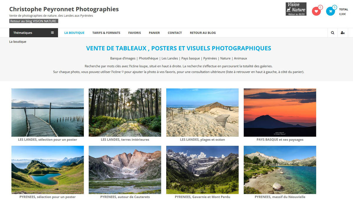 apercu de la boutique photo pour la vente de tableaux et posters